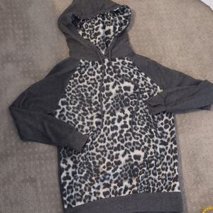 Leopard Print Hoodie with Gray Sleeves